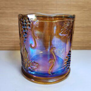 Vintage Carnival Glass Jar Iridescent Amber Indiana Glass Harvest Grape Design